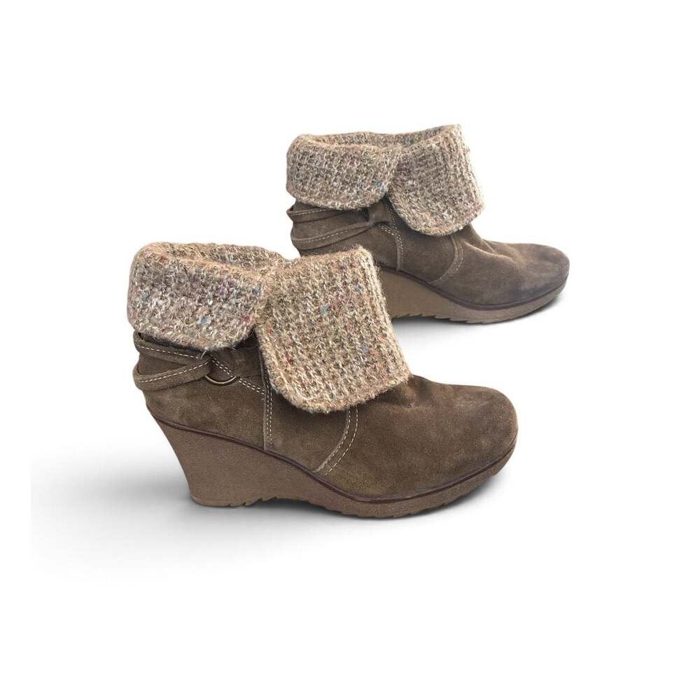 Bjorndal Lilly leather suede wedge ankle boot with chunky knit cuffs size 8